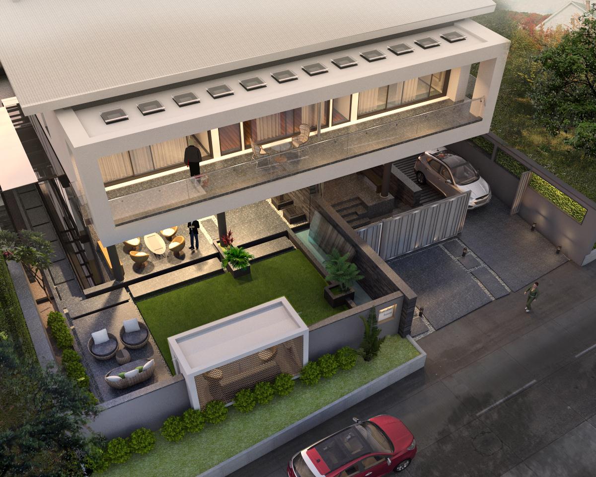 Bird’s eye view of front lawn