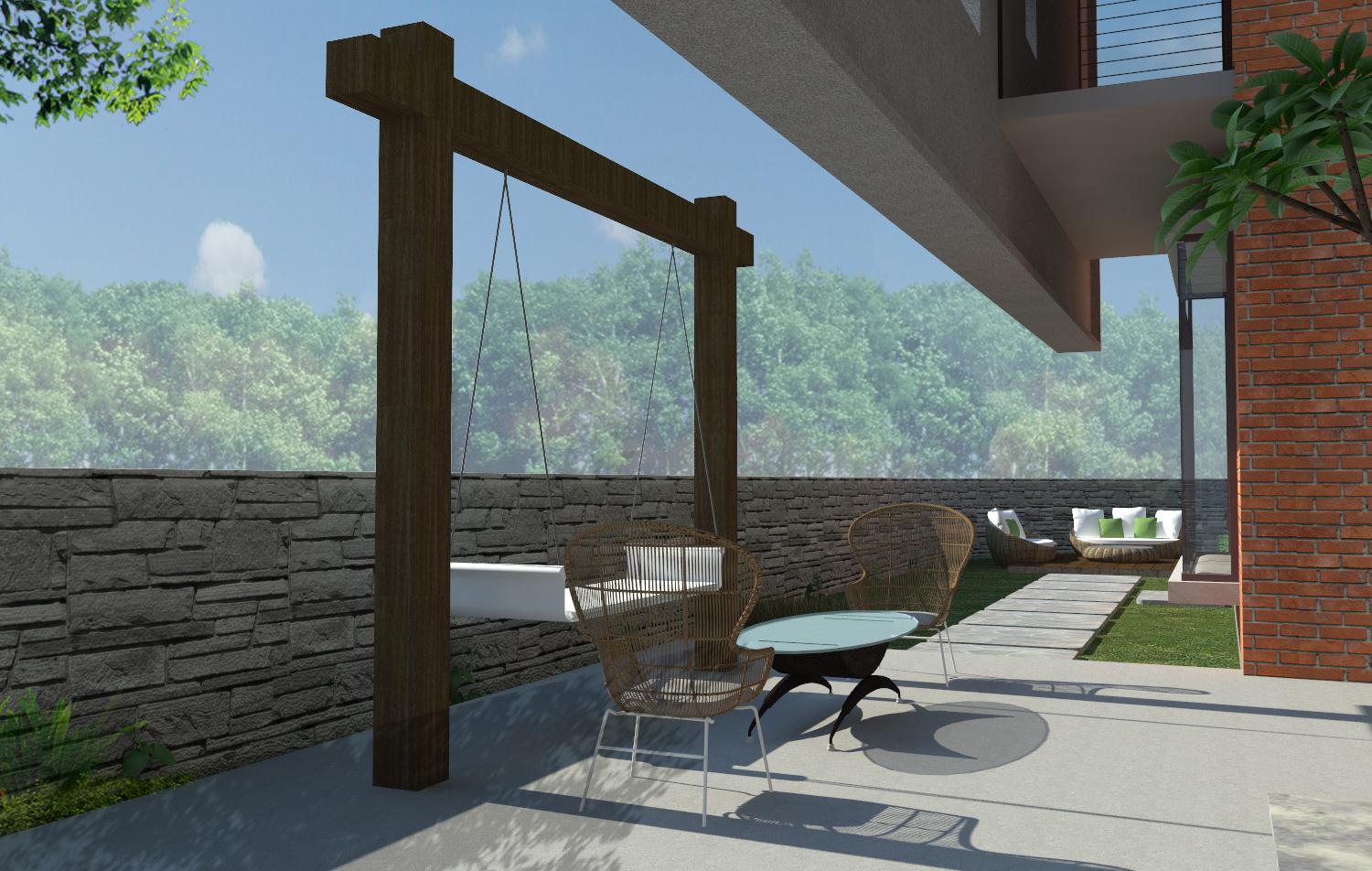 Private garden courts connected by stepping stones