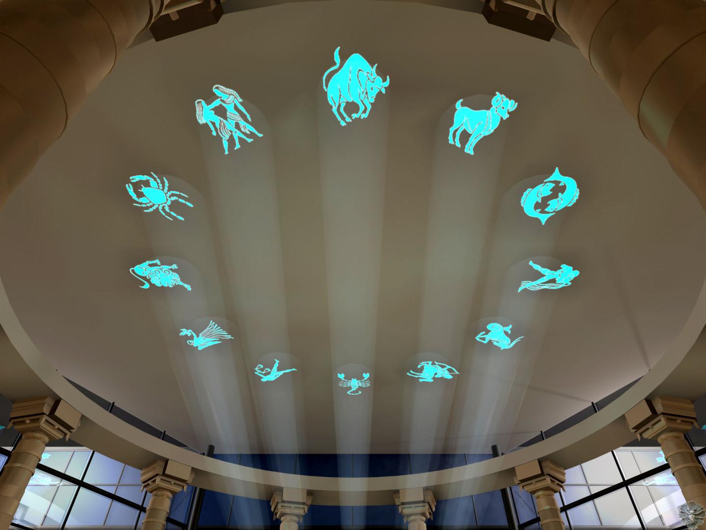 Cosmic elements projected on the sanctum ceiling