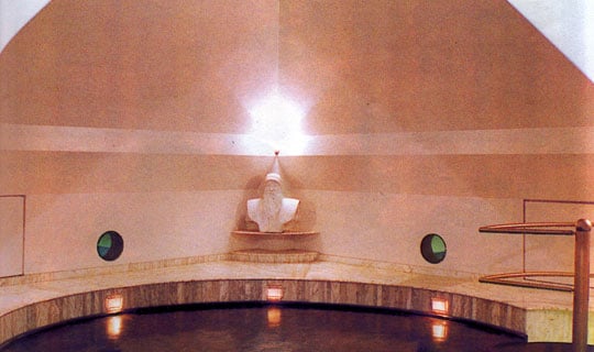 Peaceful meditation hall capturing cosmic energy