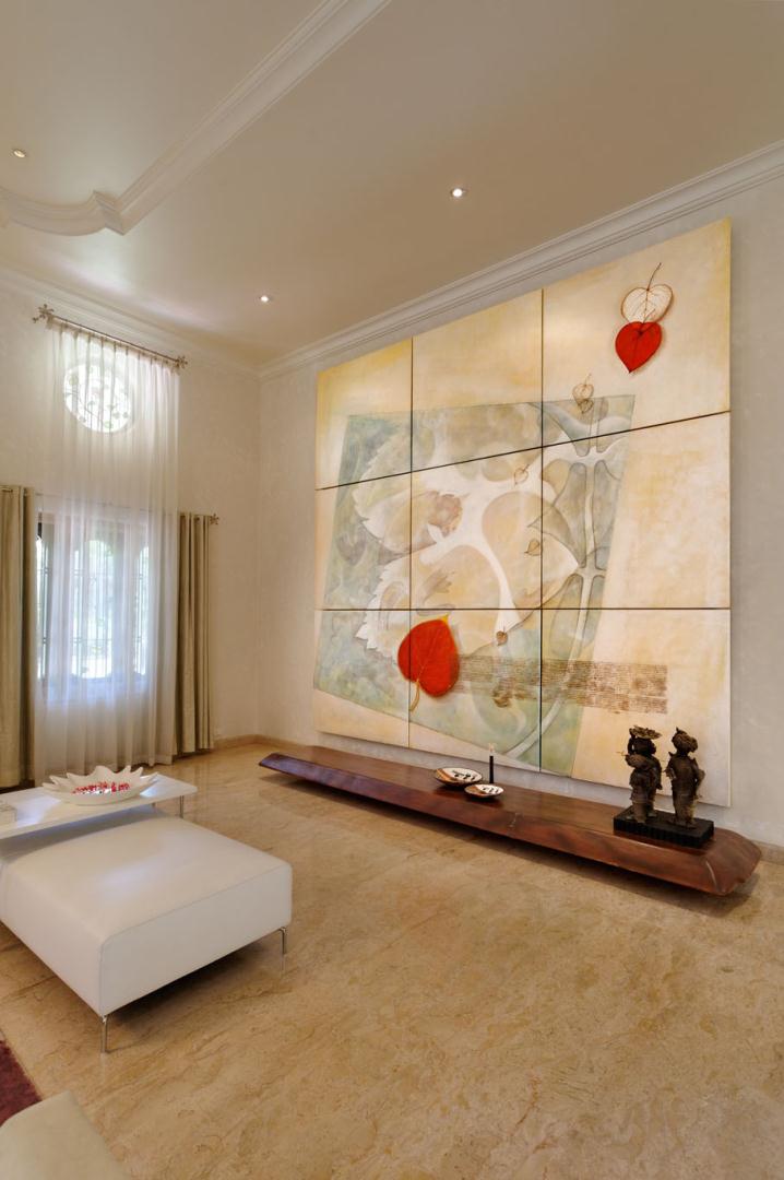 Full height paneled artwork adorning the formal area