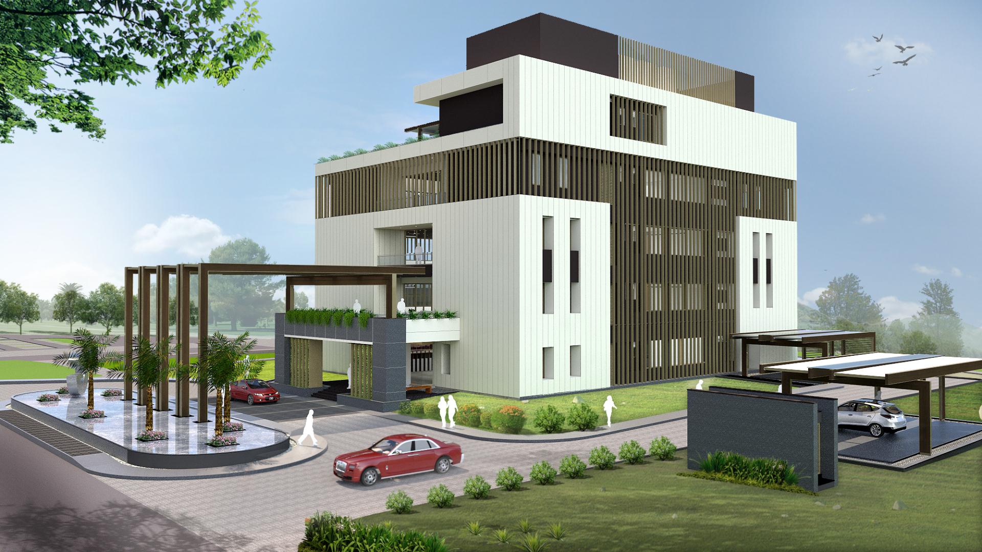 Front view: visualized building