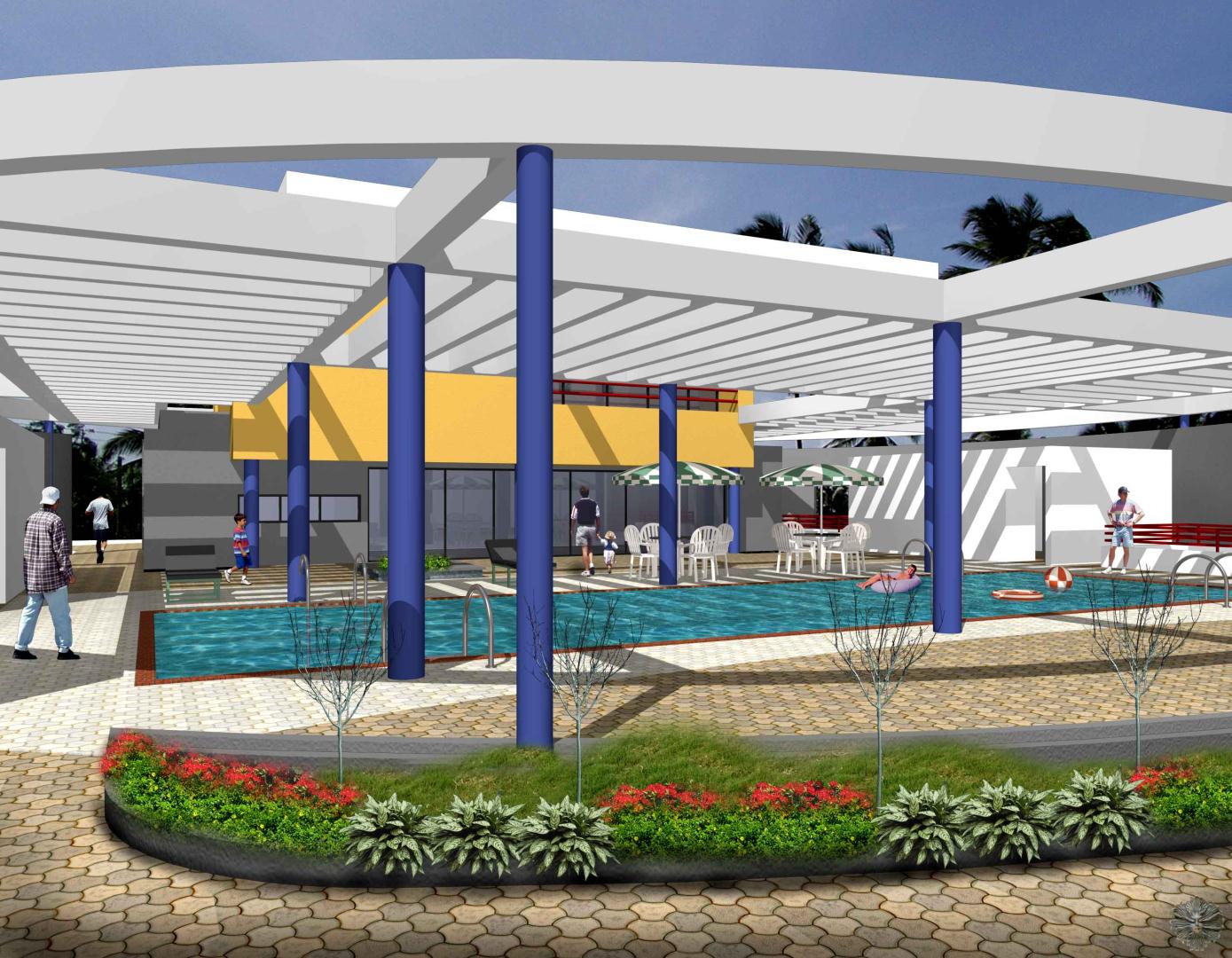 Swimming pool shaded with pergola structure