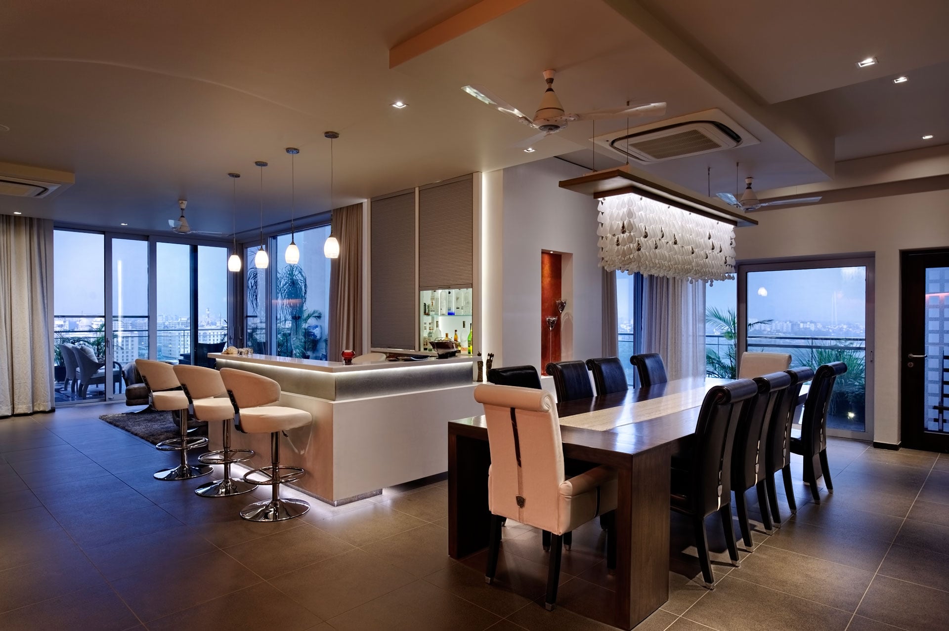 Dining and bar unit with distant views over the adjoining the poolside terrace