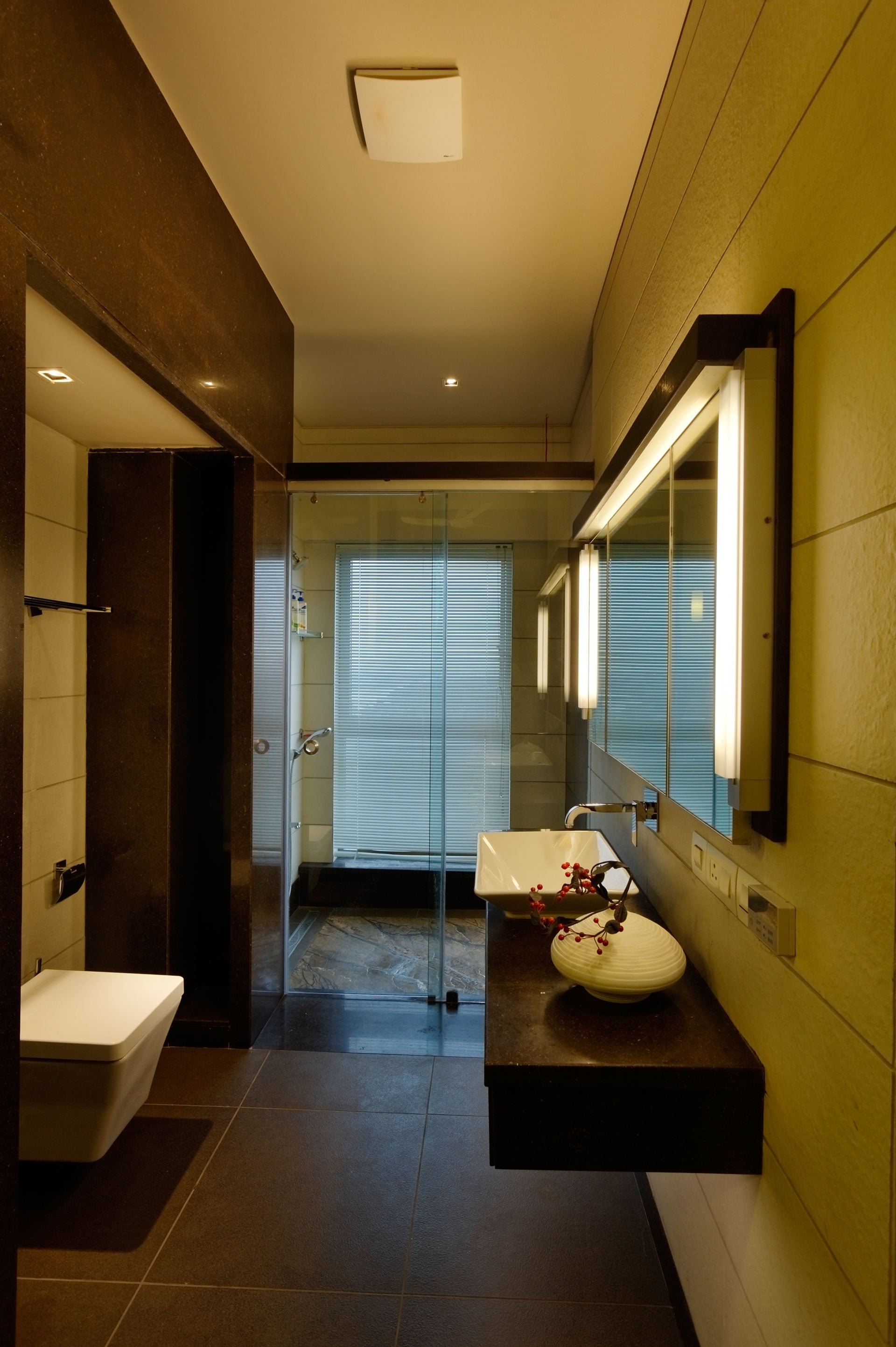 Typical toilet rendered in granite and wood
