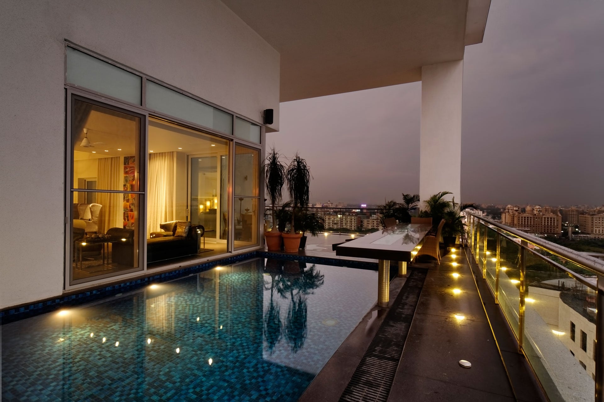 Terrace pool with high bar table