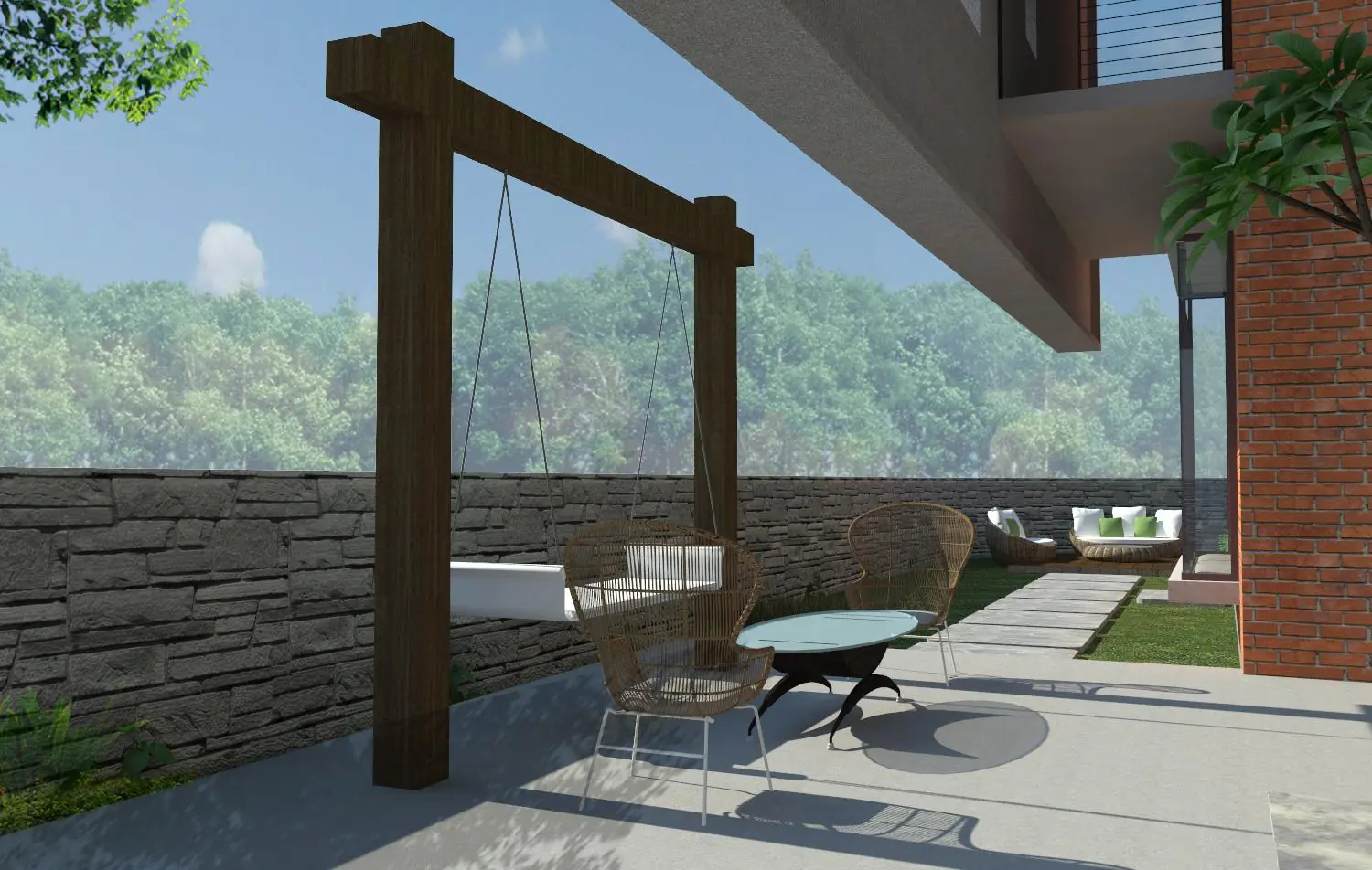 Private garden courts connected by stepping stones