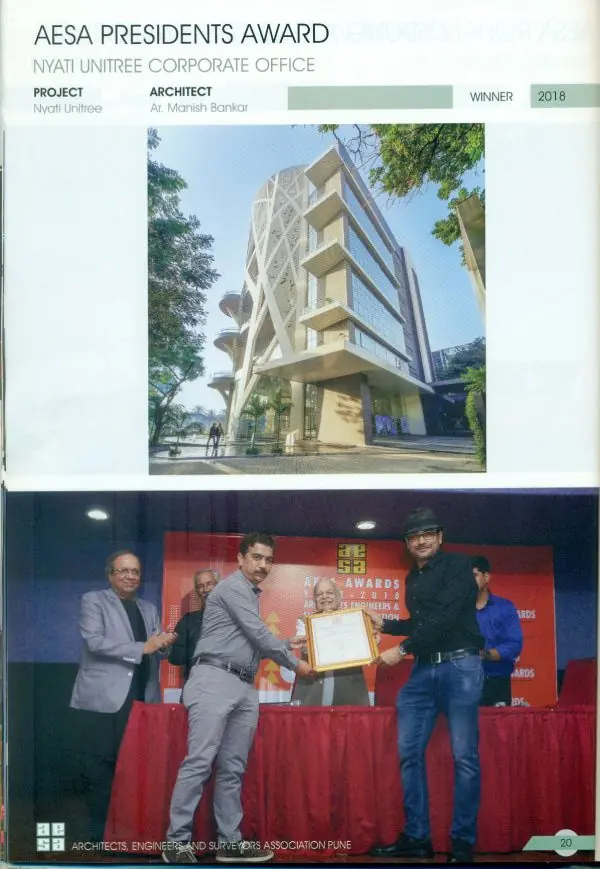 NYATI UNITREE Awarded for contributing to the Architecture of Pune City, 2018